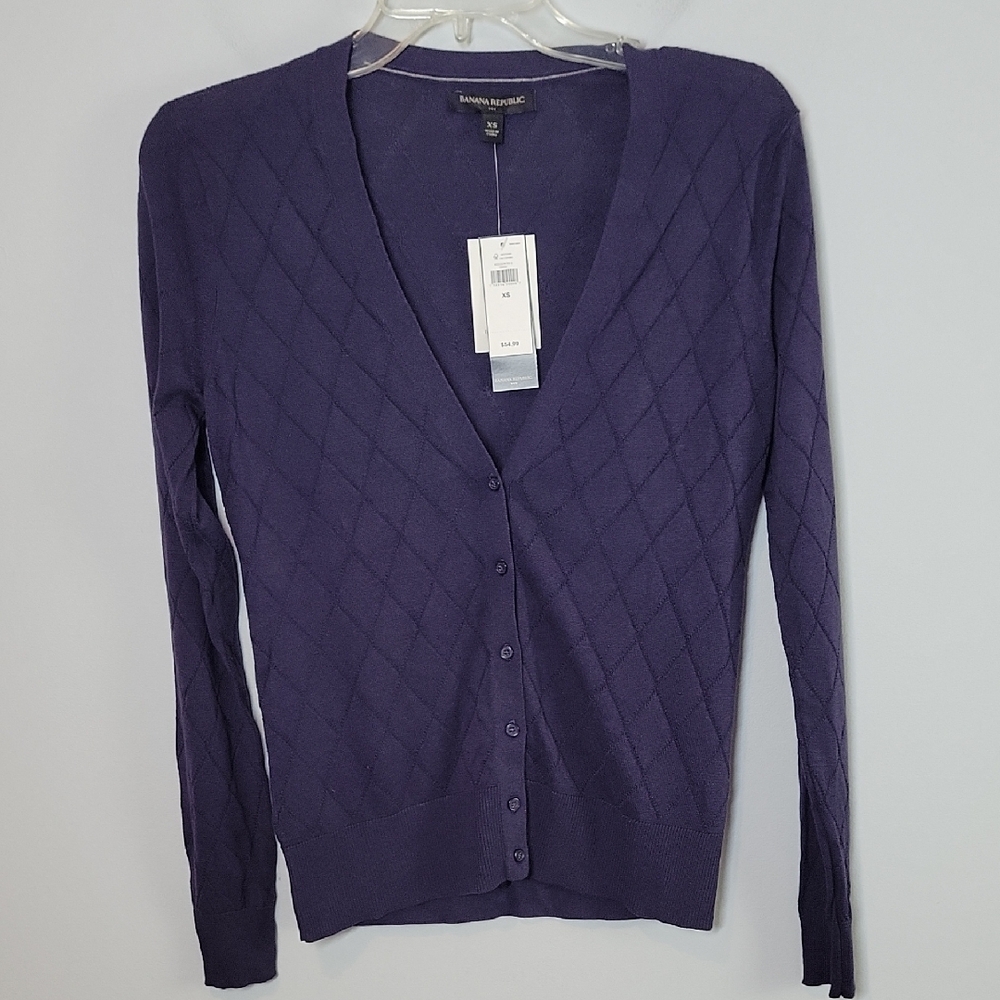 Banana Republic purple diamond V-neck cardigan sweater size XS